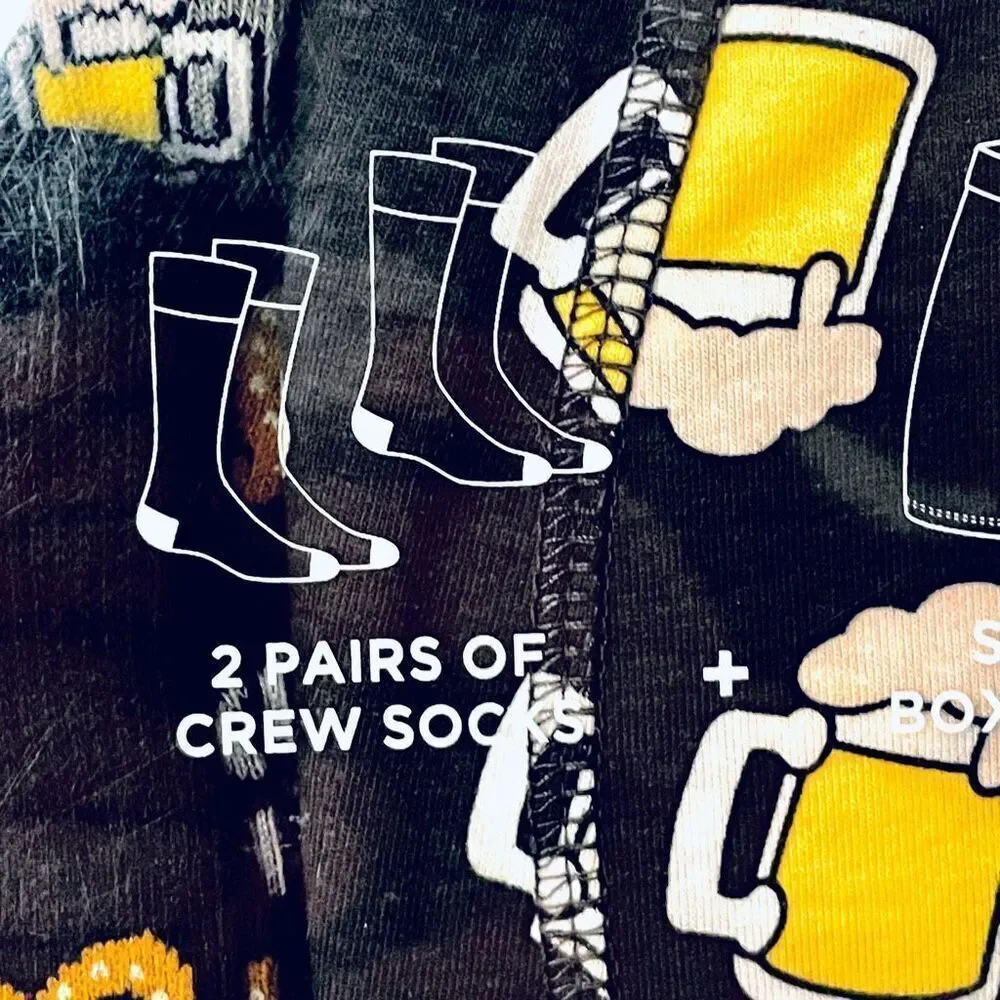 NWT 3 Pc FUNKY SOCKS Men's XL Boxed Gift Set 2 Beer Socks Sz 6-12 & Boxer Briefs